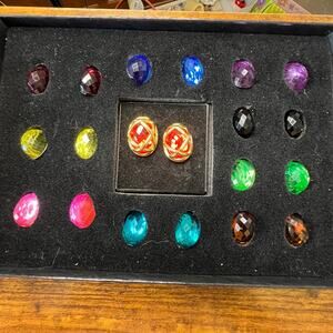 Joan Rivers Checkerboard Cut Earring Set 10 Colors Clip Ons Vintage New In Box
